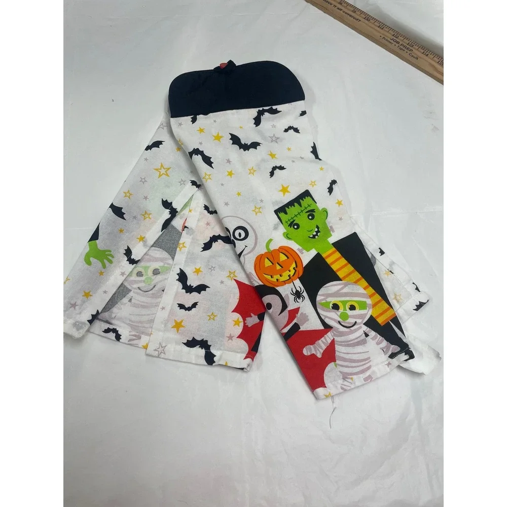 Halloween Monster Hanging Kitchen Towel Set Frankenstein Dracula Mummy 2pc